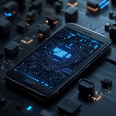 Poster - Smartphone Circuitry: A Close-Up View of Tech Innovation and Interconnected Digital Network