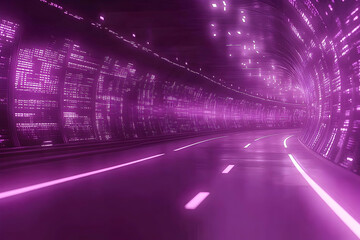 Poster - A futuristic tunnel featuring a glowing road and walls