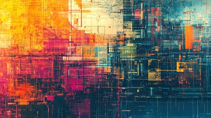 Aufkleber - Abstract Digital Tapestry with symphony of Color Form for composition geometric graphic visual artwork concept.
