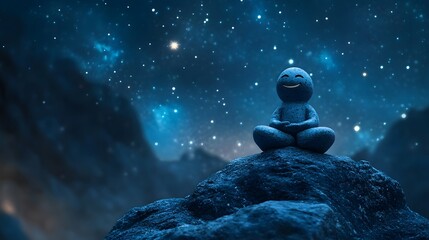 Poster - Tranquil Figurine Meditating Under Starry Night Sky Landscape