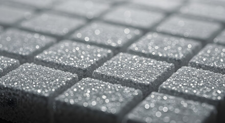 Poster - Close Up of Sparkling Gray Square Tile Pattern with Uniformity and Precision for Modern Design