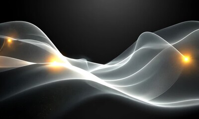 Poster - Elegant abstract white smoke waves and light particles on black background animation