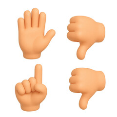Poster - Four distinct hand gestures represented in 3D illustrations with transparent background, showcasing signaling and communication expressions