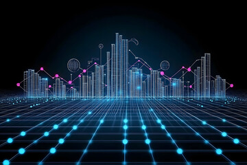 Poster - A digital representation of a city using geometric shapes and data