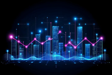 Poster - Digital city with light lines and analysis visualizations displayed