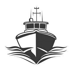 Wall Mural - black and white illustration of a boat on waves in simple style