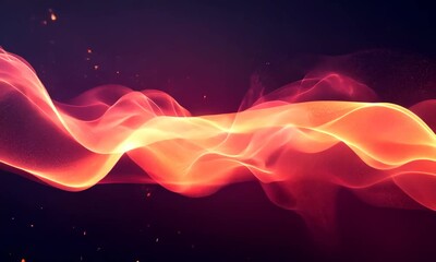 Poster - Captivating Particle Wave: Abstract Red and Orange Energy Flowing on Dark Background