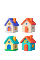 Poster - Colorful 3D house icons featuring playful designs and vibrant colors on a transparent background for various visual applications
