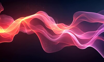 Poster - Abstract flowing energy wave background, glowing red and yellow waves on dark backdrop