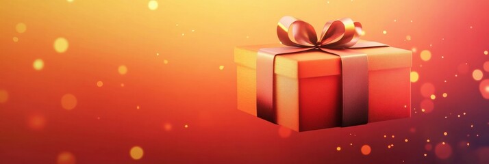 Poster - Minimalist logo of a gift box with ribbon, soft shadows against a bright holiday background