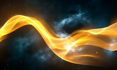 Poster - Abstract golden glowing plasma wave on dark background, energy flow concept