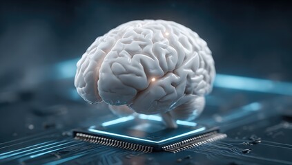 Poster - Human Brain Above Microchip On Circuit Board