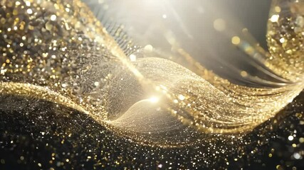 Wall Mural - Golden Glamour: Radiant golden glitter swirls, forming a mesmerizing wave against a backdrop of soft light, capturing the essence of luxury, celebration, and elegance.