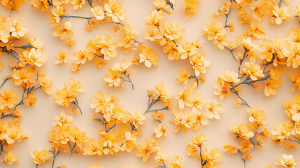 Poster - Floral retro yellow floral seamless pattern on light brown colored background for backdrop, wallpapers and textile design
