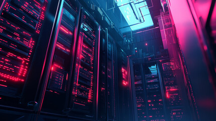 Poster - big data design concept. server room isometric vector illustration.