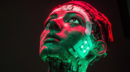 Poster - ai. artificial intelligence humanoid robot concept. artificial neural network in cyborg looking at u