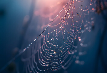 Close-Up Spider Web with Blue and Purple Hues – Abstract Nature Background