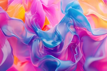 Poster - Colorful abstract particles swirl and dance gracefully in vibrant hues of pink, blue, and yellow, 4K Abstract colorful particles dance around the frame CGI