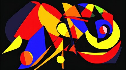 Poster - Abstract Colorful Composition with Geometric Shapes on Black Background