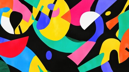 Poster - Colorful Abstract Shapes on Black Background for Modern Design Use