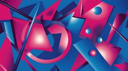 Poster - Abstract Geometric Composition with Vibrant Pink and Blue Colors