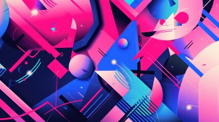 Poster - Colorful Geometric Abstract Design with Shapes and Lines in Blue Pink