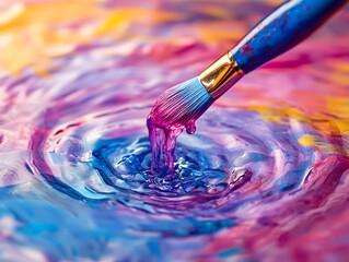 Aufkleber - Vibrant Brush Touch in Colorful Swirling Paint Pool