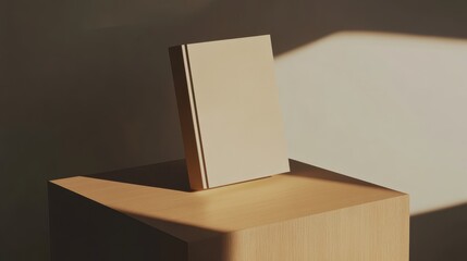 Poster - Minimalist Blank Book on Wooden Surface with Soft Natural Light