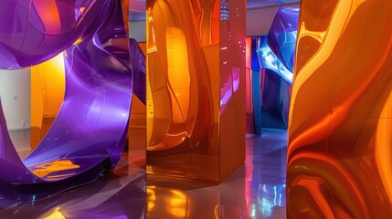 Poster - Vibrant Abstract Sculpture Installation with Glossy Colorful Panels