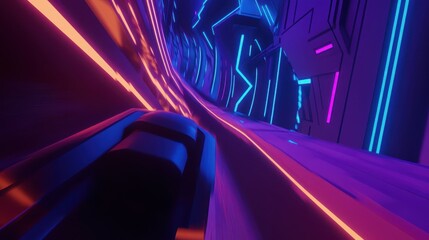 Fototapete - Futuristic Digital Tunnel with Neon Lights and Motion Effects