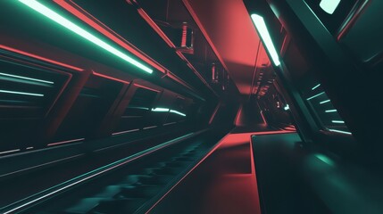 Poster - Futuristic Neon Corridor in Sci-Fi Style with Digital Elements