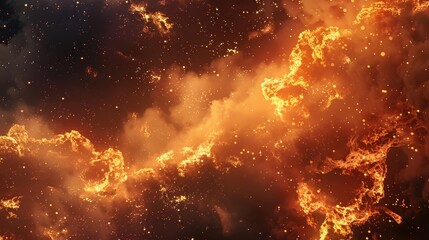 Poster - Abstract Cosmic Background with Fiery Clouds and Stars in Space