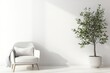© Hasna - Minimalist, modern living room with a cozy armchair and potted plant