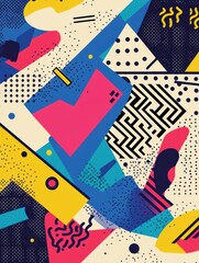 Fototapete - Bold geometric shapes and vibrant neon colors create a playful Memphis-style backdrop for dynamic artistic expression and creative inspiration