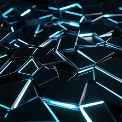 Fototapete - Abstract Neon Geometric Design with Blue Light Reflections and Shapes