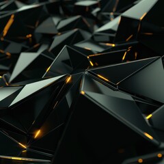Fototapete - Abstract geometric shapes with glossy black surface and golden highlights