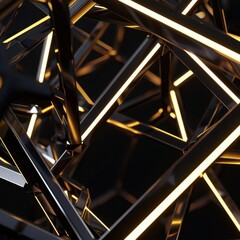 Poster - Abstract Metallic Structure with Bright Lines and Angular Forms