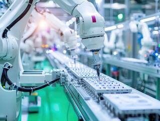 Poster - Industrial Automation Robotic Arm Working on Assembly Line Process