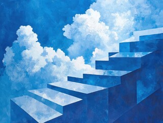 Poster - Abstract Art of Stairs Leading into a Bright Cloudy Sky