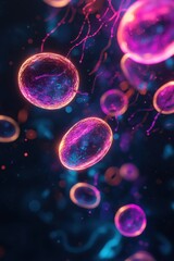 Fototapete - Vibrant Abstract Representation of Cells with Neon Coloration and Details