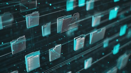Poster - abstract network grid with files and folders, futuristic software interface, digital document manage