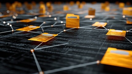 Poster - abstract network grid with files and folders, futuristic software interface, digital document manage
