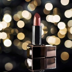 Poster - Glossy lipstick on reflective surface with bokeh background effect