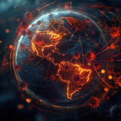 Poster - Glowing Digital Earth with Network Connections and Virus Symbols
