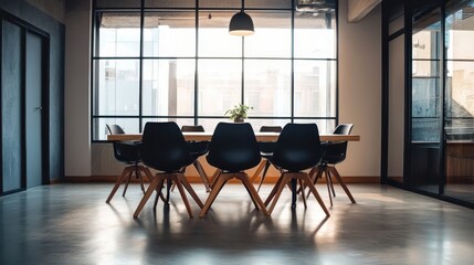 Poster - Modern Conference Room with Large Windows and Stylish Furniture