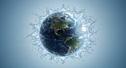 Poster - Detailed Digital Earth with City Lights Displayed on a Light Blue Gradient Background