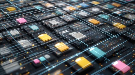 Poster - abstract network grid with files and folders, futuristic software interface, digital document manage