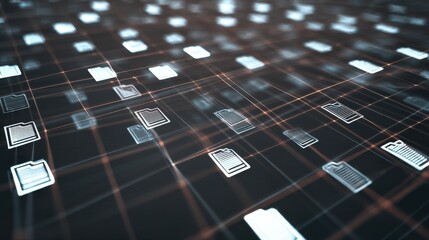Poster - abstract network grid with files and folders, futuristic software interface, digital document manage
