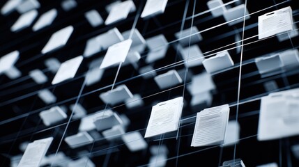 Poster - abstract network grid with files and folders, futuristic software interface, digital document manage