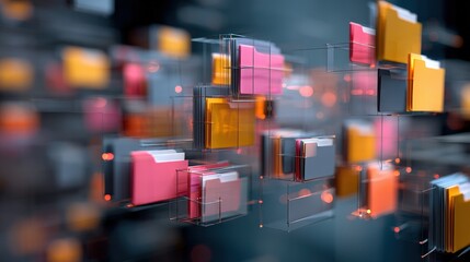 Poster - abstract network grid with files and folders, futuristic software interface, digital document manage